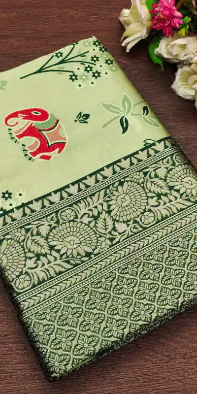 KP 6004 Green Soft Lichi Silk Jacquard Work With Designer Work Saree. Grab it for ₹1499. Delivery 4-6 Working Days. Shop now. | Sarees, Bollywood Sarees, Creative Sarees, Designer Sarees, Embroidered Sarees, Ethnic Saree, Modern Digital sarees, Party Wear Sarees