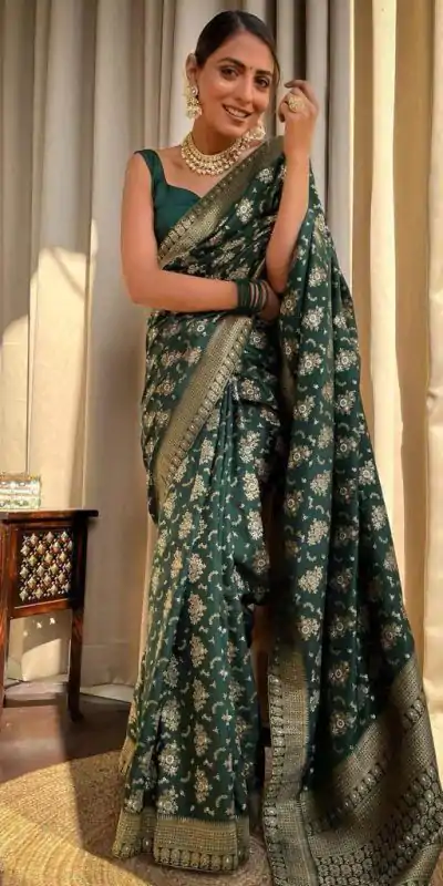 KP 5079 Green Color Soft Lichi Silk Jacquard On All Over Saree Casual, Party Wear, Wedding, Events Etc. Expected Delivery 4-6 Working Days @1449/- | Sarees, Bollywood Sarees, Creative Sarees, Designer Sarees, Embroidered Sarees, Ethnic Saree, Modern Digital sarees, Party Wear Sarees