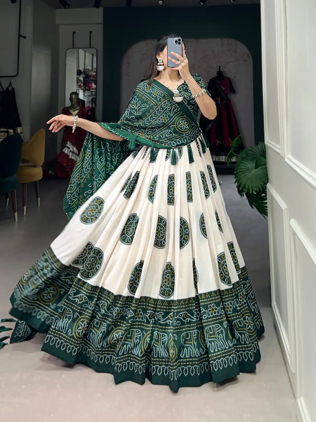 LNB 1229 Green Color Tasar Silk Bandhej Print Lehenga Choli Wedding, Party, Festive, Events Etc. Delivery 4-6 Working Days Rs 2249 | Lehenga, Bollywood Lehenga, Creative Lehenga, Designer Lehenga, Embroidered Lehenga, Party Wear Lehenga