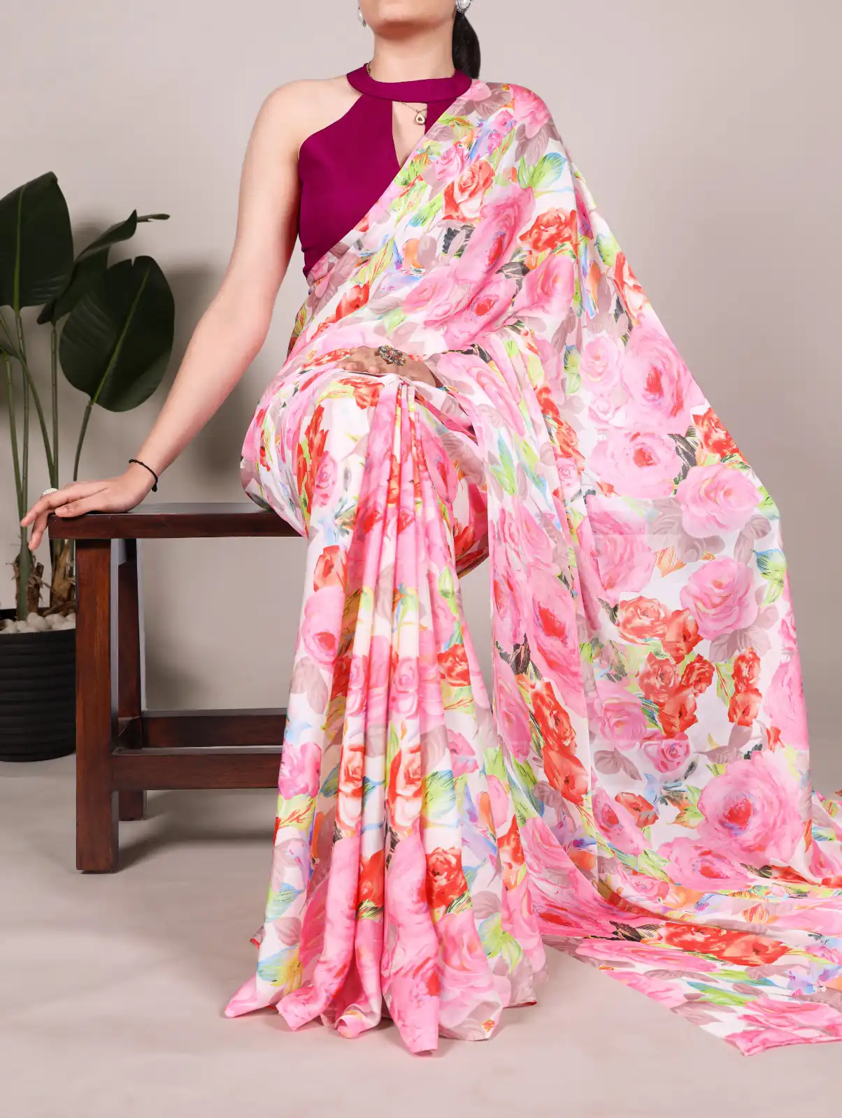 YNF 7017 Light Pink Color Dull Satin Floral Printed Saree Casual, Wedding, Festive, Events . Expected Delivery  4-6 Working Days @1499/- only                                                                                | Sarees, Bollywood Sarees, Creative Sarees, Designer Sarees, Embroidered Sarees, Ethnic Saree, Modern Digital sarees, Party Wear Sarees