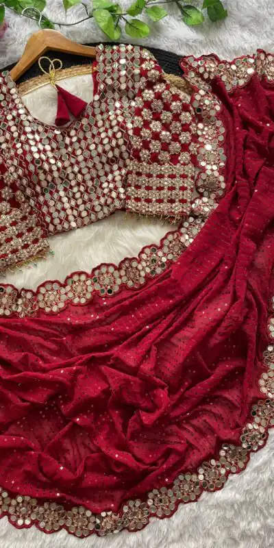DF 3429 Maroon Color Faux Georgette 5mm Sequence Work Saree Casual, Wedding, Festive, Events . Expected Delivery  4-6 Working Days @2199/- only                                                 | Sarees, Bollywood Sarees, Creative Sarees, Designer Sarees, Embroidered Sarees, Ethnic Saree, Modern Digital sarees, Party Wear Sarees