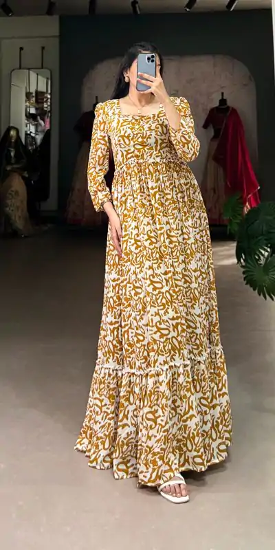 YNF 5016 Mustard Color Georgette Plain Sequins Embroidery Lace Gown Casual, Wedding, Festive, Events . Expected Delivery  4-6 Working Days @1599/- only      | Gowns, Bollywood Gowns, Creative Gowns, Designer Gowns, Embroidered Gowns, Party Wear Gowns