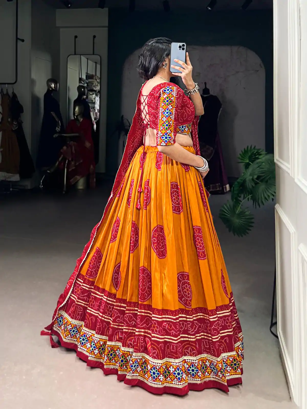 LNB 1736 Mustard Color Tasar Silk Bandhej Print And Gamthi Work Lehenga Choli Wedding, Party, Festive, Events Etc. Delivery 4-6 Working Days Rs 3499 | Lehenga, Bollywood Lehenga, Creative Lehenga, Designer Lehenga, Embroidered Lehenga, Party Wear Lehenga