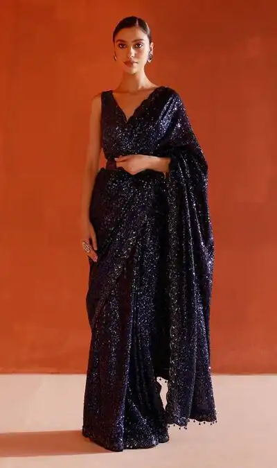 DF 3440 Navy blue Color Georgette Khichdi Sequence Embroidery Work Saree Casual, Wedding, Festive, Events . Expected Delivery 4-6 Working Days @1799/- only | Sarees, Bollywood Sarees, Creative Sarees, Designer Sarees, Embroidered Sarees, Ethnic Saree, Modern Digital sarees, Party Wear Sarees