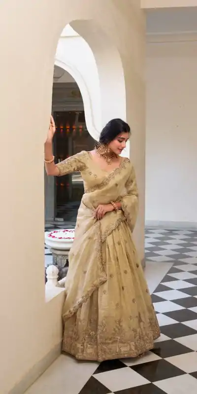 LNB 1435 Off White Sequins Work & Embroidery Work Lehenga Choli in Gold Crush. Exclusive Offer ₹3399. Delivery 4-6 Working Days. Shop now. | Lehenga, Bollywood Lehenga, Creative Lehenga, Designer Lehenga, Embroidered Lehenga, Party Wear Lehenga