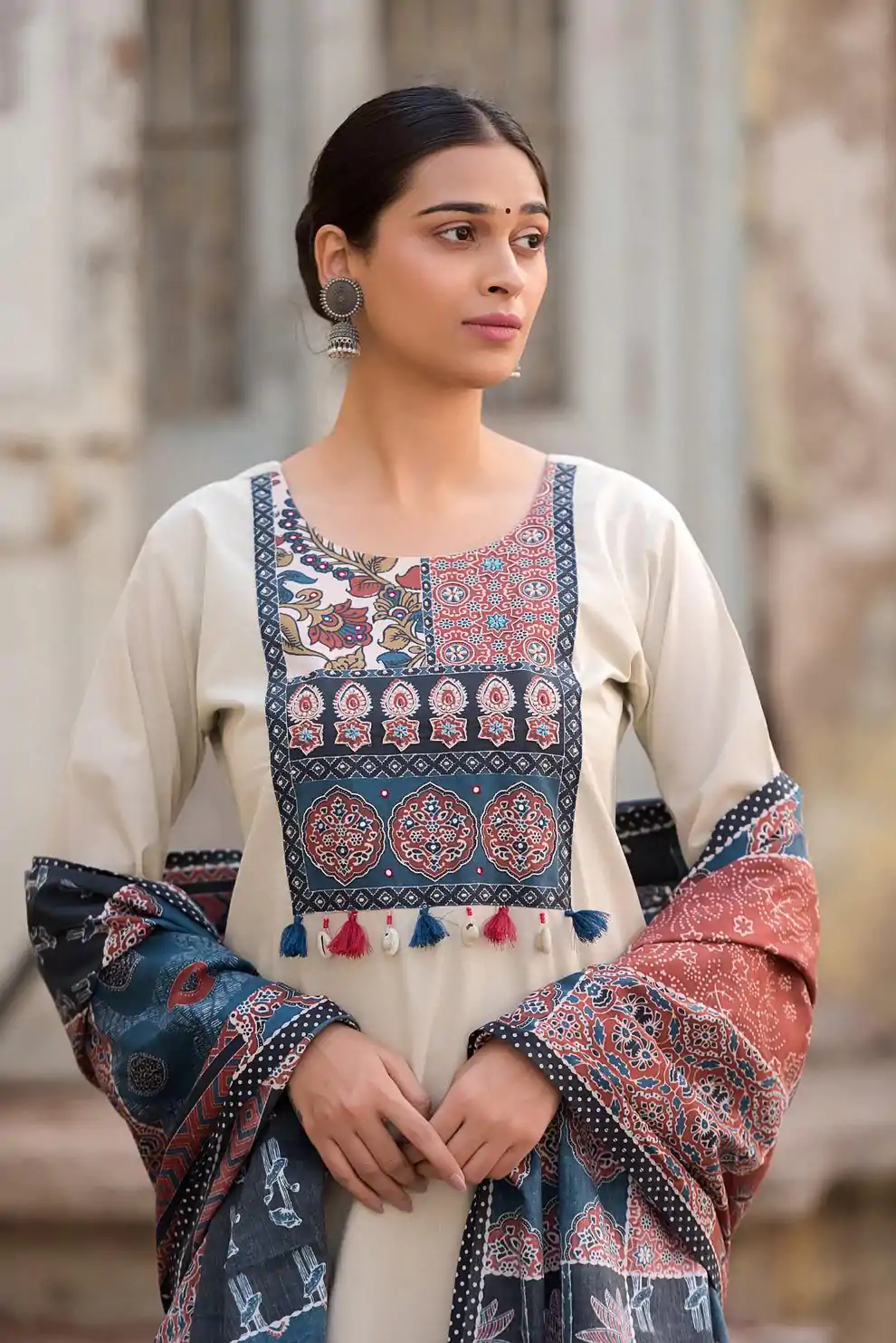LG 1992 Off White Color Roman Silk Printed Patch Work Salwar Suit Casual, Wedding, Festive, Events . Expected Delivery 4-6 Working Days @1899/- only | Jump Suits, Salwar suit, Casual Suits, Creative suits, Designer Suits, Palazzo Suits, Party Wear Suits, Patiala Suits, Straight Suits