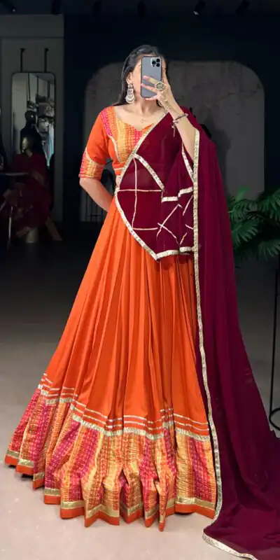 LNB 1634 Orange Color Pure Rayon Bandhej Print Sequins Lace Boarder Lehenga Choli Wedding, Party, Festive, Events Etc. Delivery 4-6 Working Days Rs 3199 | Lehenga, Bollywood Lehenga, Creative Lehenga, Designer Lehenga, Embroidered Lehenga, Party Wear Lehenga