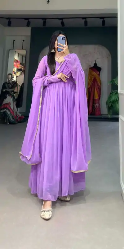 YNF 5102 Purple Color Georgette Plain Sequins Embroidery Lace Gown Casual, Wedding, Festive, Events . Expected Delivery  4-6 Working Days @1749/- only      | Gowns, Bollywood Gowns, Creative Gowns, Designer Gowns, Embroidered Gowns, Party Wear Gowns