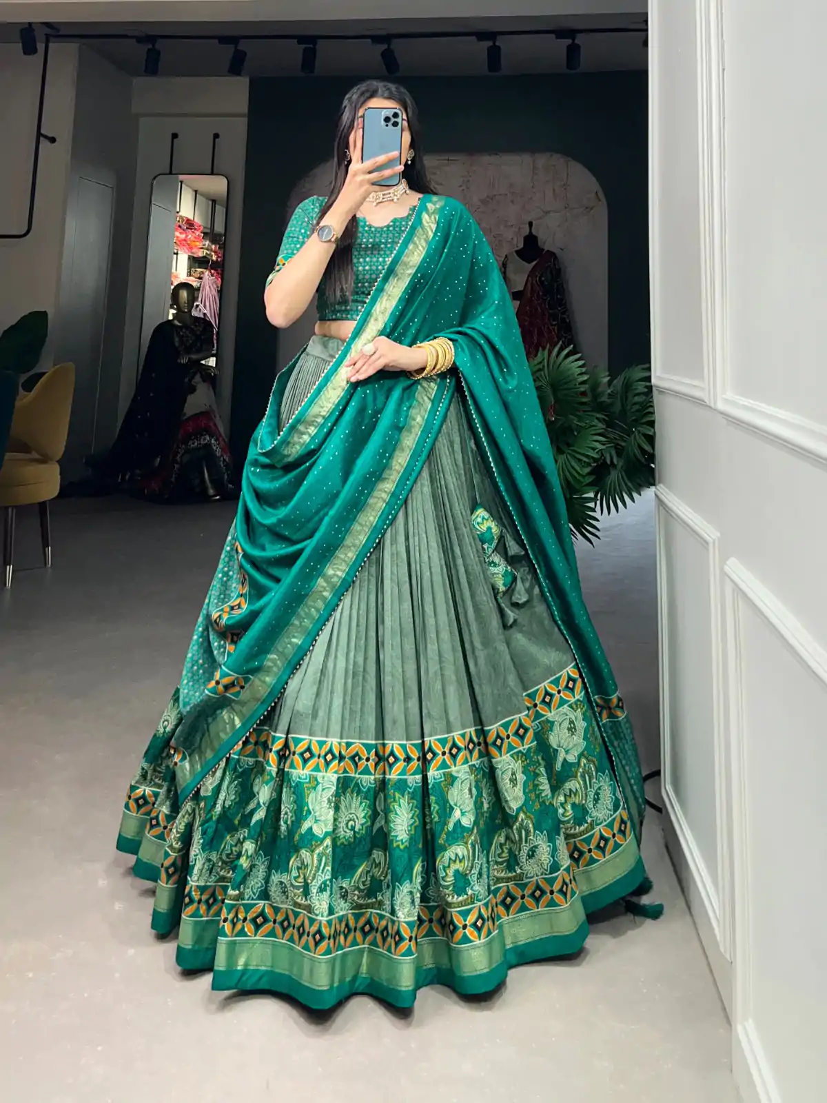 LNB 1210 Sea Green Color Tasar Silk Floral Print With Foil Print Lehenga Choli Wedding, Party, Festive, Events Etc. Delivery 4-6 Working Days Rs 2499 | Lehenga, Bollywood Lehenga, Creative Lehenga, Designer Lehenga, Embroidered Lehenga, Party Wear Lehenga