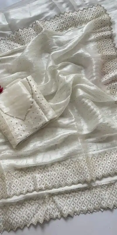 DF 3467 White Color Jimmy Choo Full Zarkhan Diamond Work Saree Casual, Wedding, Festive, Events . Expected Delivery  4-6 Working Days @2099/- only                                                                                | Sarees, Bollywood Sarees, Creative Sarees, Designer Sarees, Embroidered Sarees, Ethnic Saree, Modern Digital sarees, Party Wear Sarees