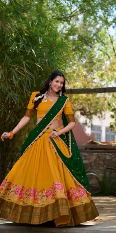 LNB1518 Yellow Color Cotton Silk Thread Embroidery Work Lehenga Choli Wedding, Party, Festive, Events Etc. Delivery 4-6 Working Days Rs 2999 | Lehenga, Bollywood Lehenga, Creative Lehenga, Designer Lehenga, Embroidered Lehenga, Party Wear Lehenga