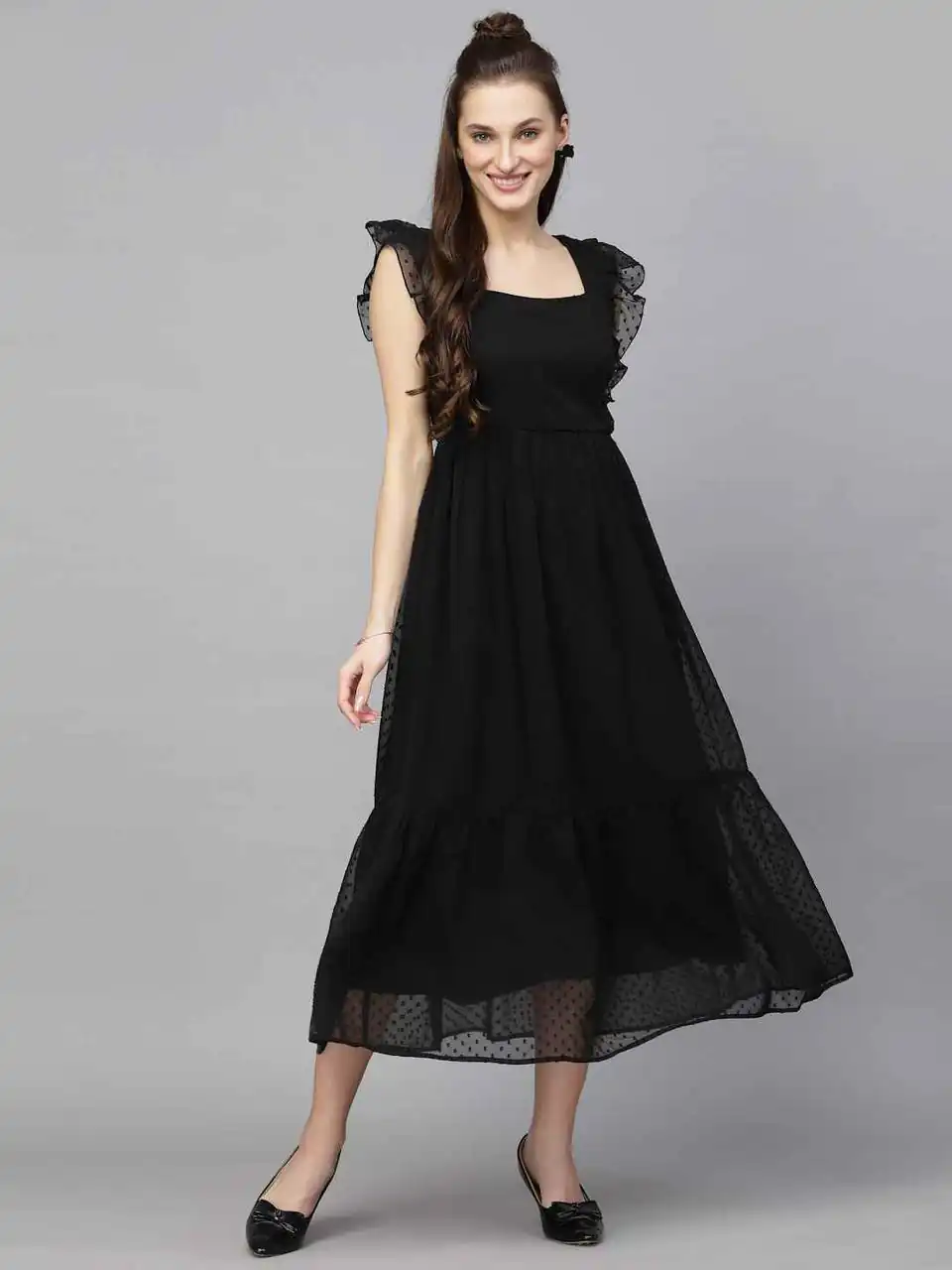 INLI Trendy Black in Georgette Butti Designer Gown . Wedding, Party, Festive Affordable Price ₹1399. Delivery 4-6 Working Days. Shop now. | Gowns, Bollywood Gowns, Creative Gowns, Designer Gowns, Embroidered Gowns, Party Wear Gowns