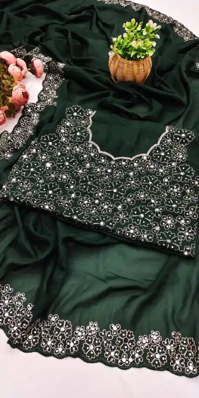 BT 12 Green Soft Star Georgette Silk with Embroidery Work & Mirror Work Saree . Exclusive Offer ₹1999. Delivery 4-6 Working Days. Shop now. | Sarees, Bollywood Sarees, Creative Sarees, Designer Sarees, Embroidered Sarees, Ethnic Saree, Modern Digital sarees, Party Wear Sarees