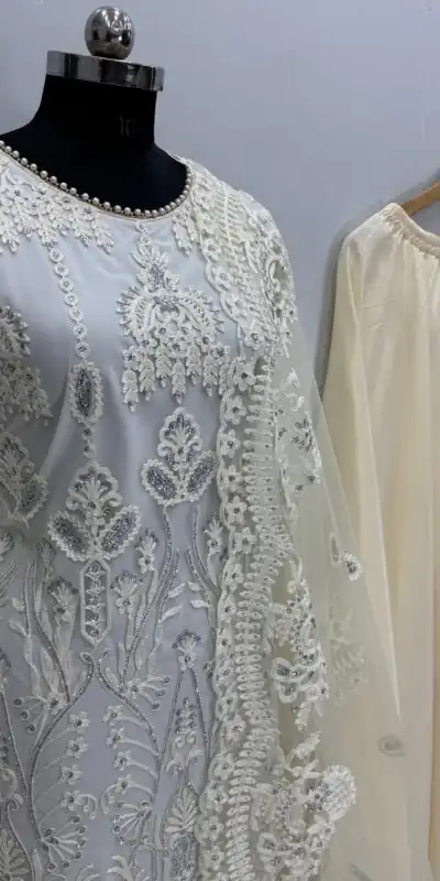 KF 1703 Off White Soft Net with Lace Work & Embroidery Work Salwar Suit . Festive Deal ₹2049. Delivery 4-6 Working Days. Shop now. | Salwar suit, Casual Suits, Creative suits, Designer Suits, Palazzo Suits, Party Wear Suits, Patiala Suits, Straight Suits