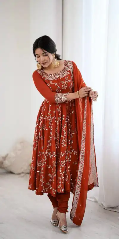 SRK 5299 Orange Georgette With Sequence Work Perfect for Wedding, Party, Lohri, Temple Visit, Ganesh Chaturthi Festive, Events, 4-6 Working Days At 2149 | Gowns, Bollywood Gowns, Creative Gowns, Designer Gowns, Embroidered Gowns, Party Wear Gowns