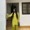 Parrot Green Natural Satin Silk Sequence Work Slawar Suit