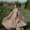 Peach Chinon Embroidery Work Gown