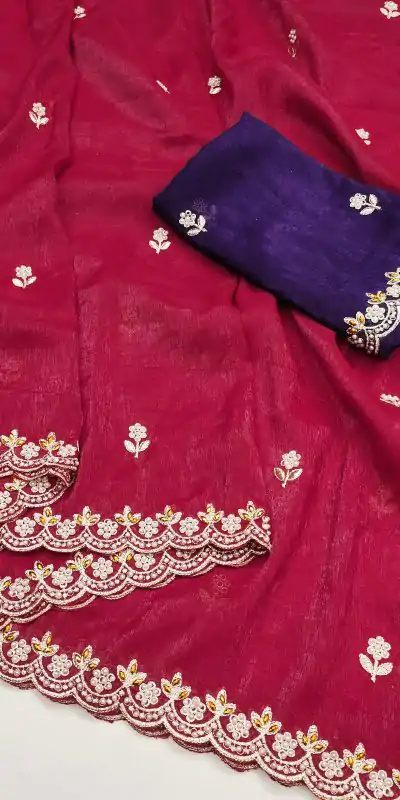 BT 1267 Red in Crunchy Chiffon Embroidery Work Saree . Wedding, Party, Festive, Events, Exclusive Offer ₹1749. Delivery 4-6 Working Days. Shop now. | Sarees, Bollywood Sarees, Creative Sarees, Designer Sarees, Embroidered Sarees, Ethnic Saree, Modern Digital sarees, Party Wear Sarees