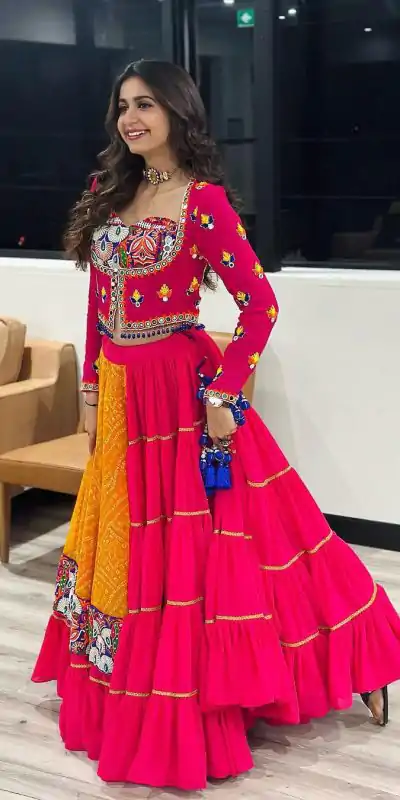 KF 1591 Red in Faux Georgette Digital Print & Mirror Work Lehenga Choli. Available at ₹1649 only. Delivery 4-6 Working Days. Shop now. | Lehenga, Bollywood Lehenga, Creative Lehenga, Designer Lehenga, Embroidered Lehenga, Party Wear Lehenga