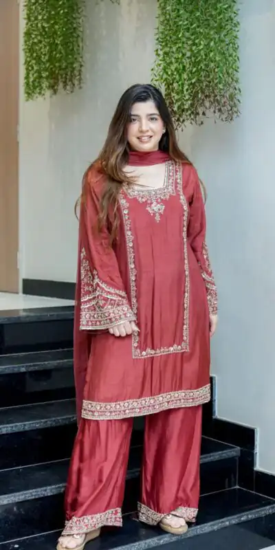 ZSR 3138 Red German Chiffon With Embroidery Work with Full Sleeve Salwar Suit Wedding, Party, Festive, Events,Now at just ₹1949. Delivery 4-6 Worki | Jump Suits, Salwar suit, Casual Suits, Creative suits, Designer Suits, Palazzo Suits, Party Wear Suits, Patiala Suits, Straight Suits