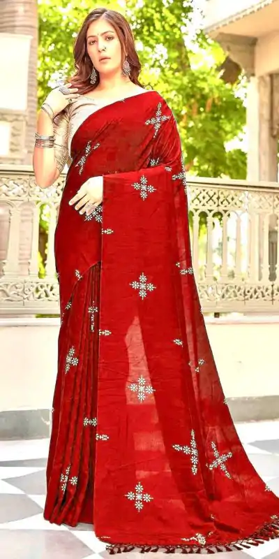 BT 1104 Red Natural silk with Thread Embroidery & Embroidery Work Saree . Now at just ₹1549. Delivery 4-6 Working Days. Shop now. | Sarees, Bollywood Sarees, Creative Sarees, Designer Sarees, Embroidered Sarees, Ethnic Saree, Modern Digital sarees, Party Wear Sarees