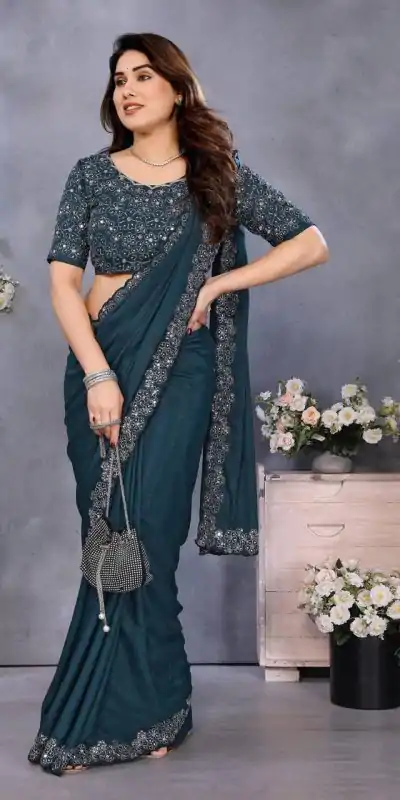 BT 12 Teal Blue Soft Star Georgette Silk with Embroidery Work & Mirror Work Saree . Exclusive Offer ₹1999. Delivery 4-6 Working Days. Shop now. | Sarees, Bollywood Sarees, Creative Sarees, Designer Sarees, Embroidered Sarees, Ethnic Saree, Modern Digital sarees, Party Wear Sarees