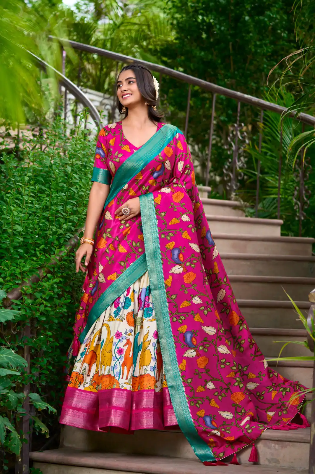 LNB 1222 White Dola Silk With Kalamkari Print & Zari Work Lehenga Choli . Grab it for ₹1899. Delivery 4-6 Working Days. Shop now. | Lehenga, Bollywood Lehenga, Creative Lehenga, Designer Lehenga, Embroidered Lehenga, Party Wear Lehenga