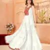 White Rayon Lace Work Gamthi Work Gown