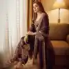 Wine Chinon Silk Embroidery Sequence Salwar Suit