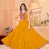 Yellow Rayon Lace Work Gamthi Work Gown