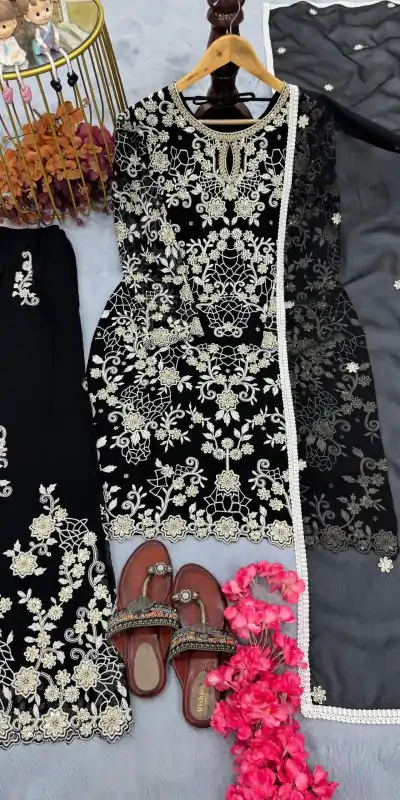 AD 196 Black Faux Georgette Salwar Suit Perfect for Wedding, Party, Ganesh Chaturthi, Onam, Baisakhi – . Exclusive Offer ₹2149. Delivery 4-6 Working Days | Jump Suits, Salwar suit, Casual Suits, Creative suits, Designer Suits, Palazzo Suits, Party Wear Suits, Patiala Suits, Straight Suits