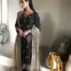 Black Faux Georgette Sequence Moti Work Salwar Suit