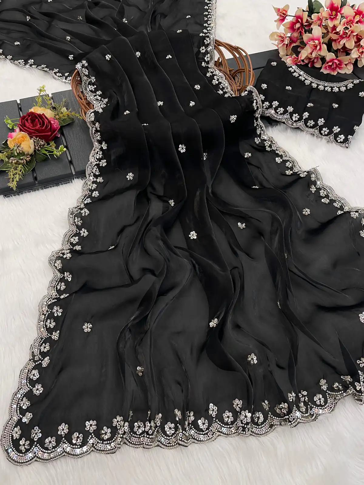 BT 400 Black in Jimmy Chou Silk Embroidery Work & Lace Work Saree . Grab it for ₹2999. Delivery 4-6 Working Days. Shop now. | Sarees, Bollywood Sarees, Creative Sarees, Designer Sarees, Embroidered Sarees, Ethnic Saree, Modern Digital sarees, Party Wear Sarees