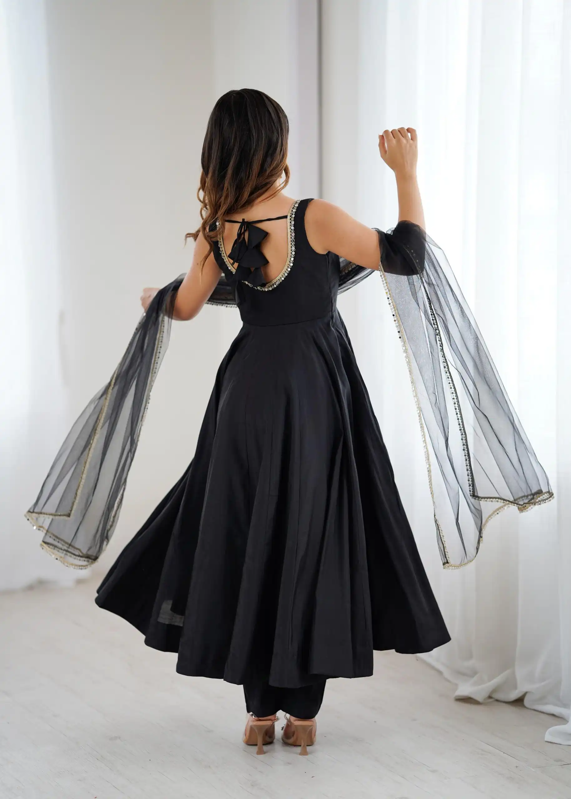 KB 285 Black in Roman Silk Chanderi Mirror Work & Lace Work Gown . Best Price ₹1929. Delivery 4-6 Working Days. Shop now. | Jump Suits, Salwar suit, Casual Suits, Creative suits, Designer Suits, Palazzo Suits, Party Wear Suits, Patiala Suits, Straight Suits