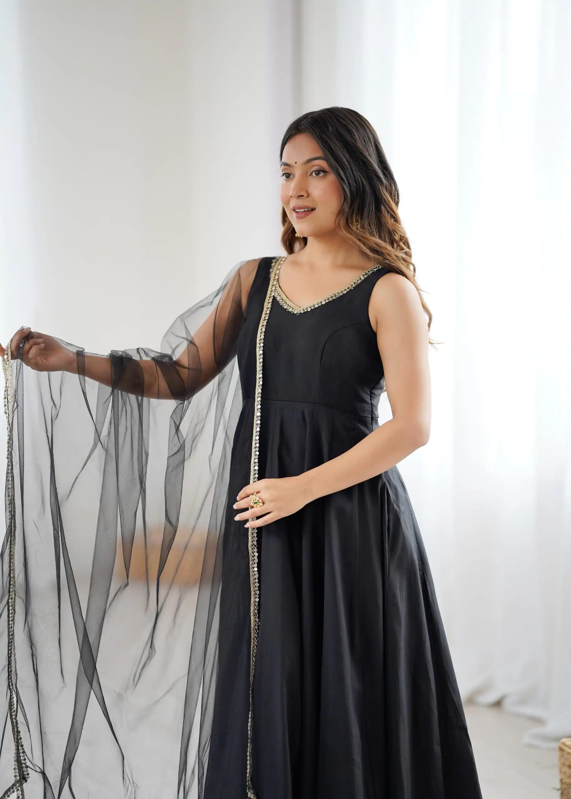 KB 285 Black in Roman Silk Chanderi Mirror Work & Lace Work Gown . Best Price ₹1929. Delivery 4-6 Working Days. Shop now. | Jump Suits, Salwar suit, Casual Suits, Creative suits, Designer Suits, Palazzo Suits, Party Wear Suits, Patiala Suits, Straight Suits