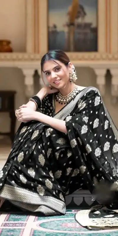 KPR 190 Black Soft Lichi Silk Jacquard Work Saree with Designer Work Wedding, Party, Festive, Events, Deal ₹1399. Delivery 4-6 Working Days. Shop now. | Sarees, Bollywood Sarees, Creative Sarees, Designer Sarees, Embroidered Sarees, Ethnic Saree, Modern Digital sarees, Party Wear Sarees