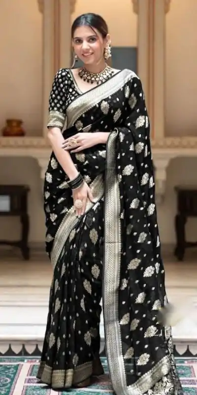 KPR 190 Black Soft Lichi Silk Jacquard Work Saree with Designer Work Wedding, Party, Festive, Events, Deal ₹1399. Delivery 4-6 Working Days. Shop now. | Sarees, Bollywood Sarees, Creative Sarees, Designer Sarees, Embroidered Sarees, Ethnic Saree, Modern Digital sarees, Party Wear Sarees