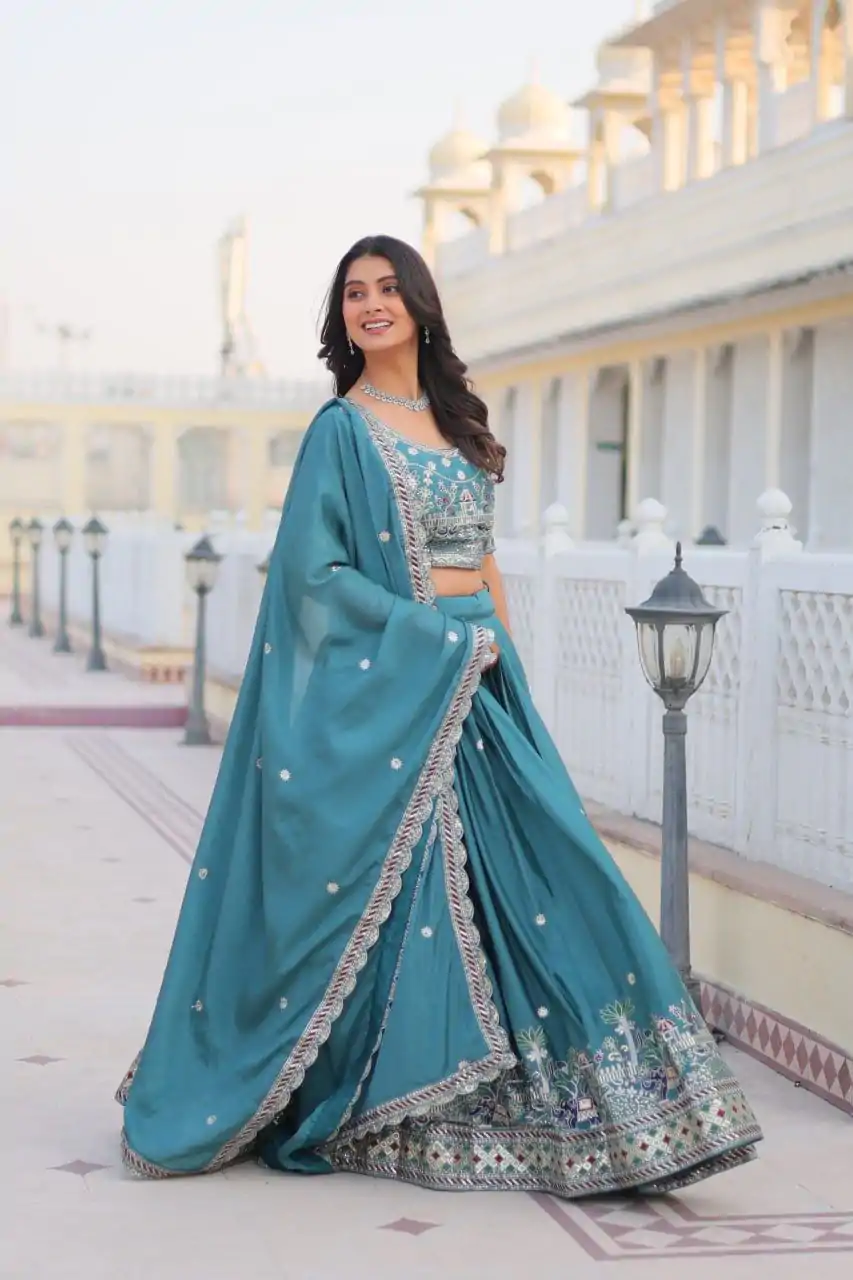 Ram 064 Blue Pure Chinon Lehenga Choli with Embroidery Work. Introductory Price ₹3049. Delivery 4-6 Working Days. Shop now. | Lehenga, Bollywood Lehenga, Creative Lehenga, Designer Lehenga, Embroidered Lehenga, Party Wear Lehenga