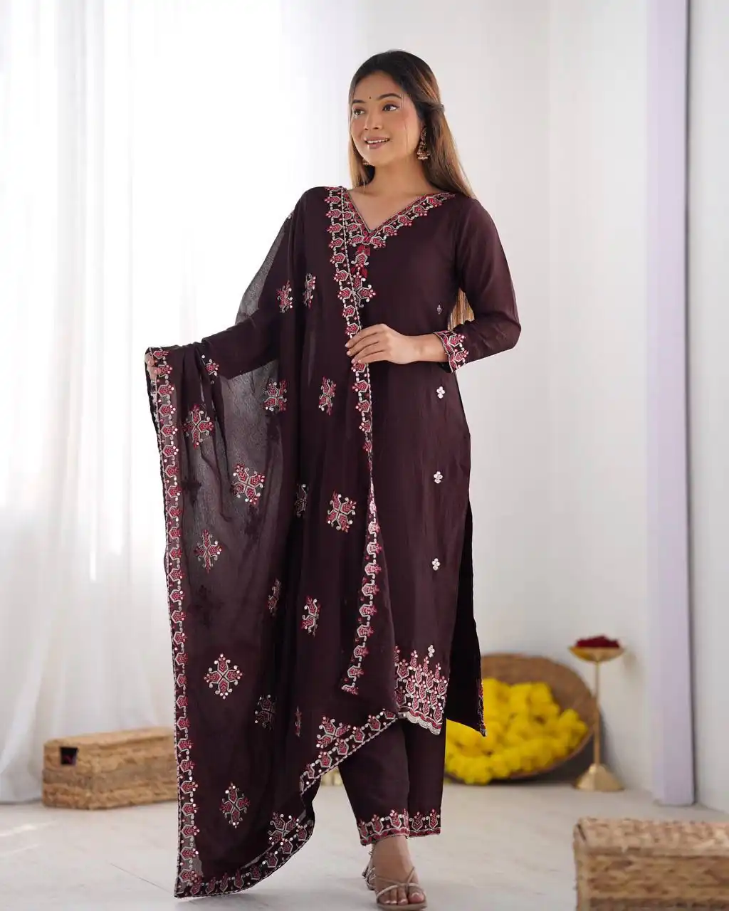 SSR 5005 Brown Chinnon Silk with Lace Work & Embroidery Work Salwar Suit . Now at just ₹1849. Delivery 4-6 Working Days. Shop now. | Jump Suits, Tops & Bottoms, Track Suits, Salwar suit, Casual Suits, Creative suits, Designer Suits, Palazzo Suits, Party Wear Suits, Patiala Suits, Straight Suits, Trendy Wear