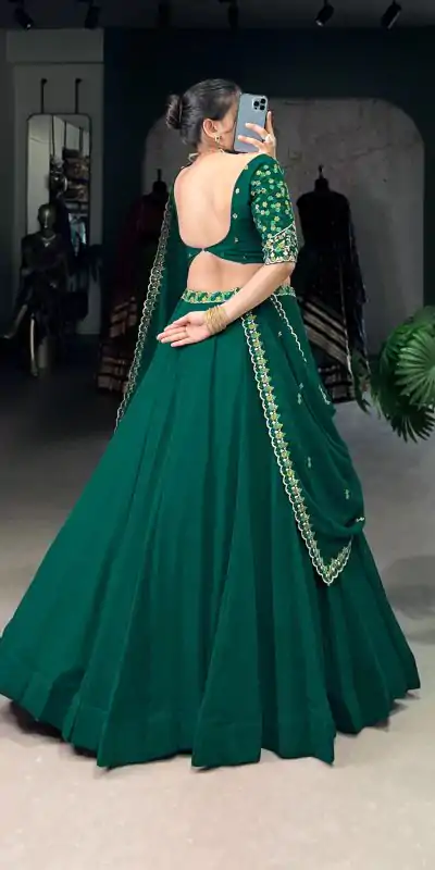 LNB 1447 Dark Green in Georgette Embroidery Work Lehenga Choli . Festive Deal ₹3299. Delivery 4-6 Working Days. Shop now. | Lehenga, Bollywood Lehenga, Creative Lehenga, Designer Lehenga, Embroidered Lehenga, Party Wear Lehenga