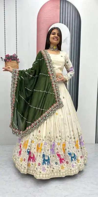 PC 503 Green in Pure Tissue Silk Cut Work & Lace Work Lehenga Choli . Now at just ₹2349. Delivery 4-6 Working Days. Shop now. | Lehenga, Bollywood Lehenga, Creative Lehenga, Designer Lehenga, Embroidered Lehenga, Party Wear Lehenga
