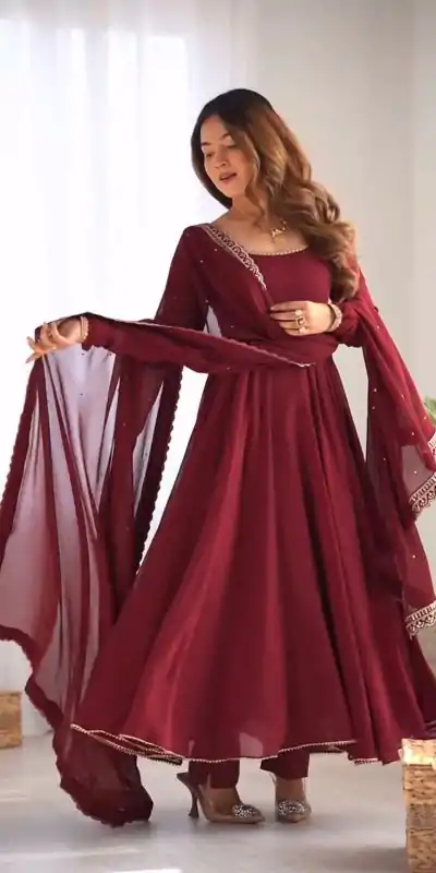 SRK 5222 Maroon in Faux Georgette Lace Work & Embroidery Work Salwar Suit . Grab it for ₹1849. Delivery 4-6 Working Days. Shop now. | Jump Suits, Salwar suit, Casual Suits, Creative suits, Designer Suits, Palazzo Suits, Party Wear Suits, Patiala Suits, Straight Suits