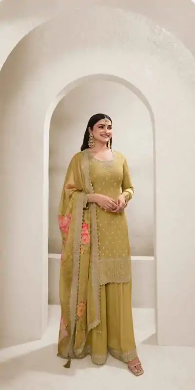 FC V 67831 Mustered in Viscose Chinon Zari Work & Embroidery Work Salwar Suit . Grab it for ₹3049. Delivery 4-6 Working Days. Shop now. | Jump Suits, Salwar suit, Casual Suits, Creative suits, Designer Suits, Palazzo Suits, Party Wear Suits, Patiala Suits, Straight Suits