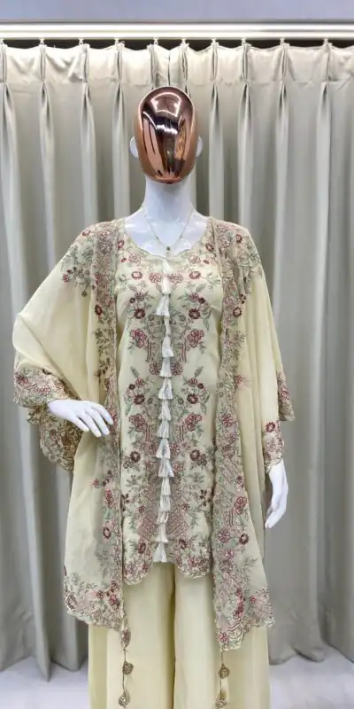 BE 406 Off White in Color Faux Georgette Embroidery Work Salwar Suit . Grab it for ₹2449. Delivery 4-6 Working Days. Shop now. | Jump Suits, Tops & Bottoms, Track Suits, Salwar suit, Casual Suits, Creative suits, Designer Suits, Palazzo Suits, Party Wear Suits, Patiala Suits, Straight Suits, Trendy Wear