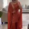 Orange Faux Georgette Lace Work Salwar Suit