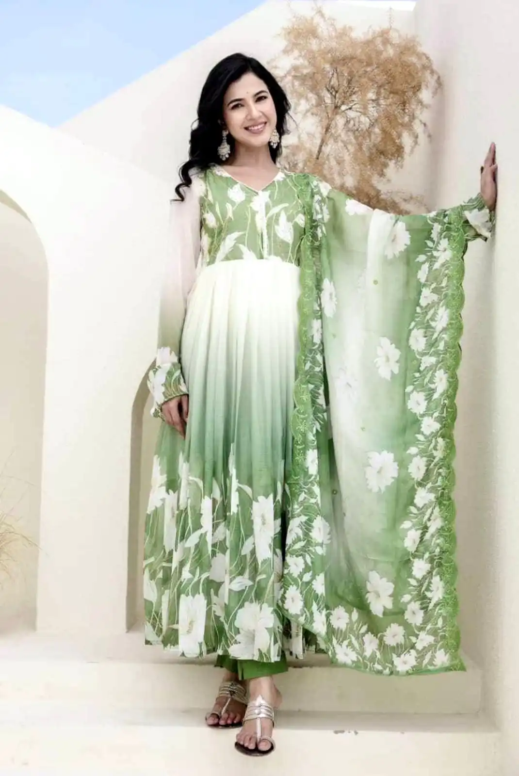 ZF 431 Pista Faux Georgette Gown with Embroidery Work & Digital Print. Best Price ₹2049. Delivery 4-6 Working Days. Shop now. | Jump Suits, Salwar suit, Casual Suits, Creative suits, Designer Suits, Palazzo Suits, Party Wear Suits, Patiala Suits, Straight Suits