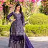 Purple Chinon Embroidery Work Salwar Suit