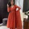 Rust Georgette Embroidery Work Salwar Suit