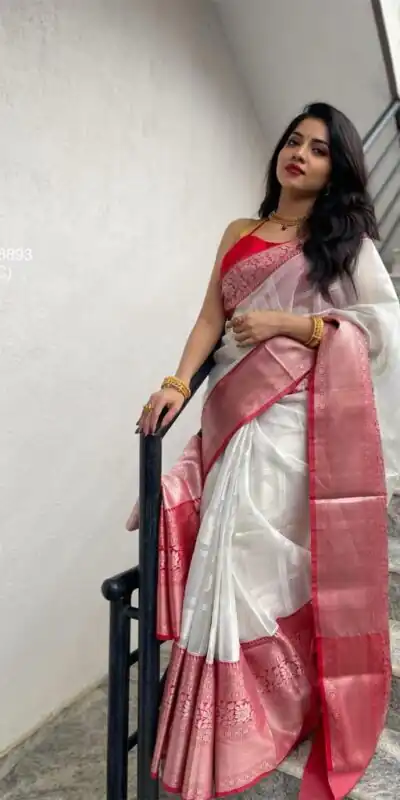 KPR 148 White Soft Lichi Silk Saree Perfect for Wedding, Party, Mehendi, Ganesh Chaturthi, Raksha Bandhan – . Introductory Price ₹1449. Delivery 4-6 | Sarees, Bollywood Sarees, Creative Sarees, Designer Sarees, Embroidered Sarees, Ethnic Saree, Modern Digital sarees, Party Wear Sarees