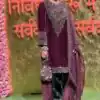 Wine Viscose Velvet Embroidery Work Salwar Suit